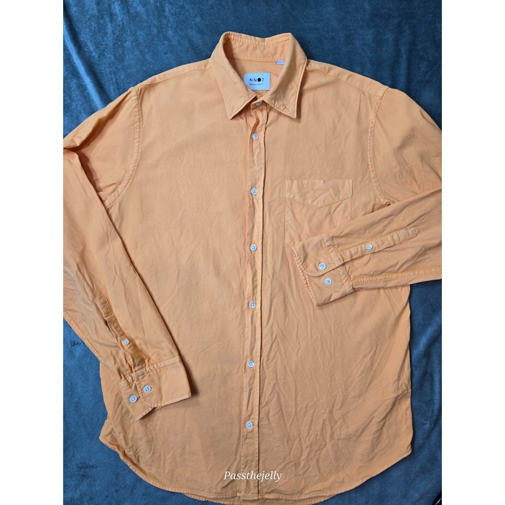 No Nationality NN07 Shirt Mens Medium Button Down Orange‎ Cotton Long Sleeve
